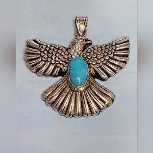 Morenci Turquoise and Sterling Eagle Pendant